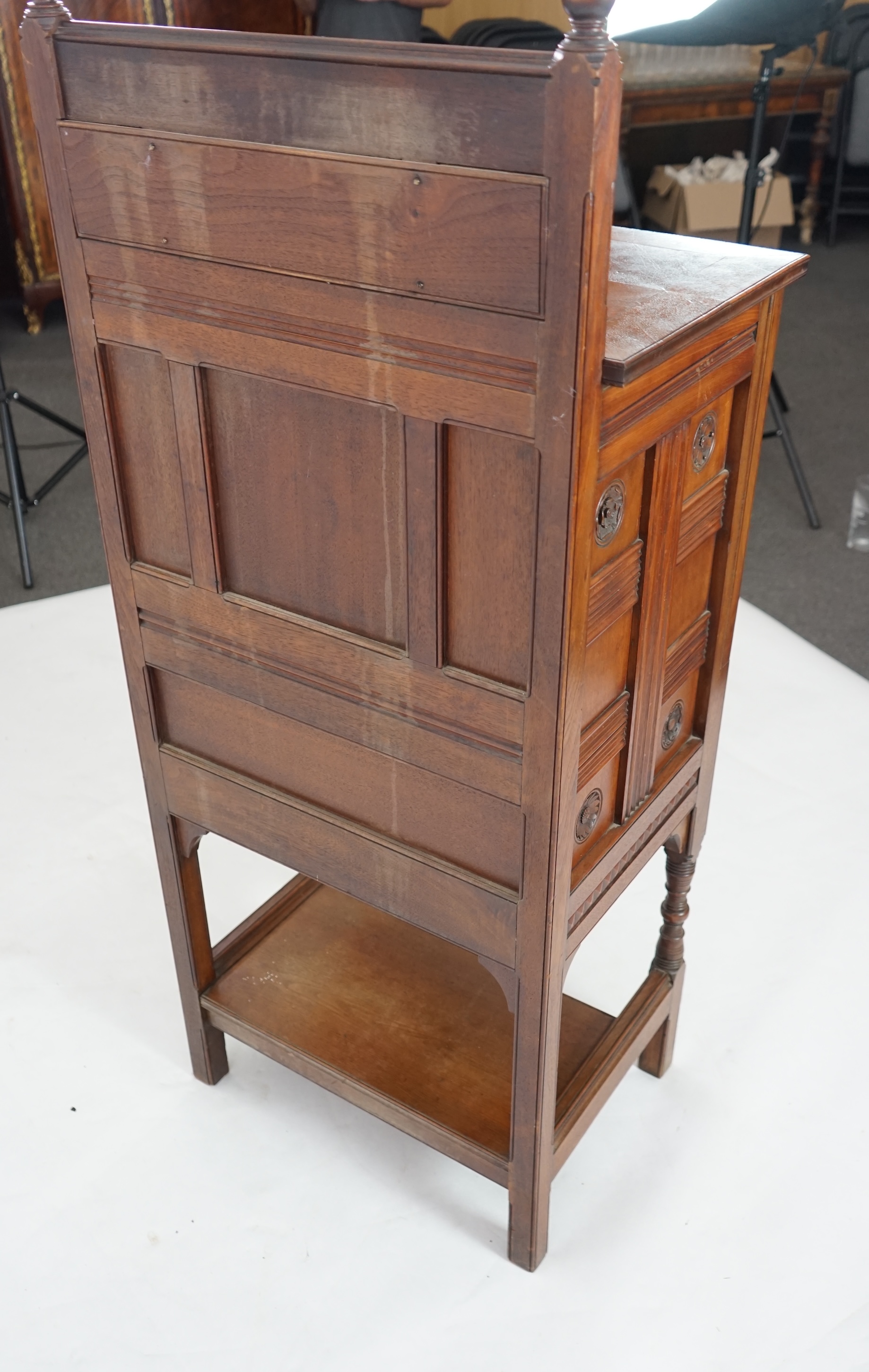 A Victorian Aesthetic Period walnut fall front desk attributed to Bruce James Talbert (1838-1881)